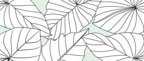 folhagem botânica linha arte fundo ilustração em vetor. folhas de palmeira tropical padrão arte de linha de fundo. design para papel de parede, decoração de casa, site, embalagem, impressão, pôster, capa, banner. vetor