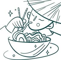 arte de clipe de coleção de comida asiática. samurai com ilustração de ramen vetor