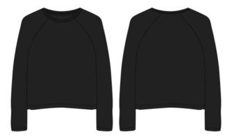 t-shirt de manga comprida tops modelo de vetor de desenho plano de moda técnica para mulheres.