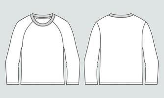 camiseta de manga comprida modelo de ilustração vetorial de desenho plano de moda técnica vista frontal e traseira