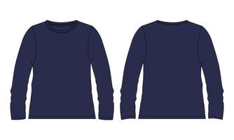 camiseta de manga comprida modelo de vetor de desenho plano de moda técnica geral para mulheres.