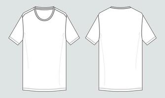 camiseta de manga curta modelo de ilustração vetorial de desenho plano de moda técnica vista frontal e traseira vetor