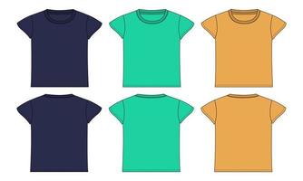 modelo de ilustração vetorial de esboço plano de moda técnica de camiseta básica para crianças vetor