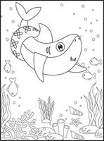 desenhos para colorir de tubarão fofo 12133703 Vetor no Vecteezy