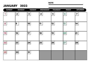 calendário janeiro 2023 mês para planejamento vetor