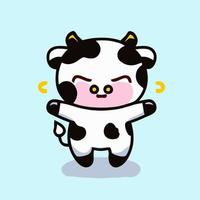 vaca chibi fofa ilustração kawaii gráfico de ícone de fazenda de vaca vetor