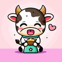 vaca chibi fofa ilustração kawaii gráfico de ícone de fazenda de vaca vetor