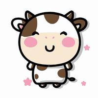 vaca chibi fofa ilustração kawaii gráfico de ícone de fazenda de vaca vetor