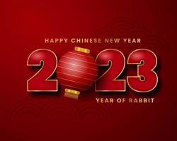 2023 ano novo chinês fundo vermelho com lanterna. modelos de cartões-presente festivos com elementos de design 3D realistas. banners, pôster da web, panfletos e brochuras, cartões comemorativos. vetor
