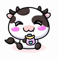 vaca chibi fofa ilustração kawaii gráfico de ícone de fazenda de vaca vetor