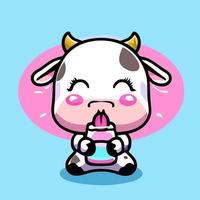 vaca chibi fofa ilustração kawaii gráfico de ícone de fazenda de vaca vetor