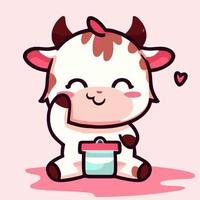 vaca chibi fofa ilustração kawaii gráfico de ícone de fazenda de vaca vetor