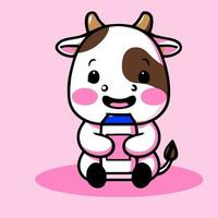 vaca chibi fofa ilustração kawaii gráfico de ícone de fazenda de vaca vetor