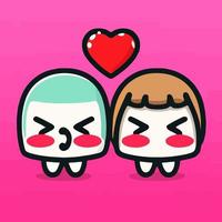 lindo casal de coração chibi apaixonado ilustração kawaii dos namorados para o dia dos namorados vetor