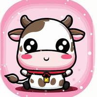 vaca chibi fofa ilustração kawaii gráfico de ícone de fazenda de vaca vetor