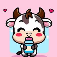 vaca chibi fofa ilustração kawaii gráfico de ícone de fazenda de vaca vetor