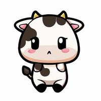 vaca chibi fofa ilustração kawaii gráfico de ícone de fazenda de vaca vetor