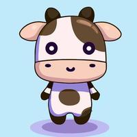 vaca chibi fofa ilustração kawaii gráfico de ícone de fazenda de vaca vetor