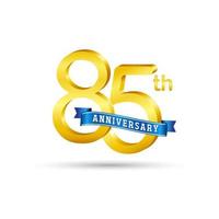 logotipo do 85º aniversário de ouro com fita azul isolada no fundo branco. logotipo de aniversário de ouro 3d vetor