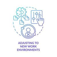 ajustando-se ao novo ícone do conceito de gradiente azul de ambientes de trabalho. resiliência à mudança no local de trabalho. ilustração de linha fina de ideia abstrata de adaptação. desenho de esboço isolado vetor