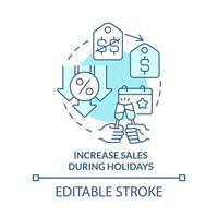 aumentar as vendas durante o ícone do conceito de turquesa de férias. ofertas festivas. desconto ideia abstrata ilustração de linha fina. desenho de esboço isolado. traço editável vetor