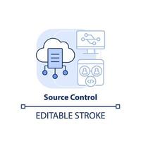 ícone de conceito azul claro de controle de fonte. alterações no código de rastreamento. ilustração de linha fina de idéia abstrata de habilidade de programação. desenho de esboço isolado. traço editável vetor