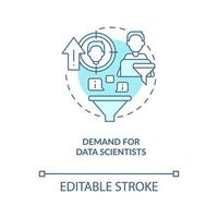 demanda crescente por ícone do conceito turquesa de cientistas de dados. ilustração de linha fina de ideia abstrata de tendência de digitalização. desenho de esboço isolado. traço editável vetor