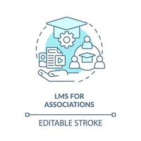 sistema de gerenciamento de aprendizado para ícone de conceito azul de associações. opção de implantação do lms ideia abstrata ilustração de linha fina. desenho de esboço isolado. traço editável vetor