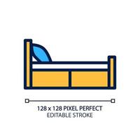 ícone de cor rgb perfeita de pixel de cama de solteiro. cama para dorminhoco individual. mobília do quarto. loja de móveis para casa contemporânea. ilustração vetorial isolada. desenho de linha preenchida simples. traço editável vetor