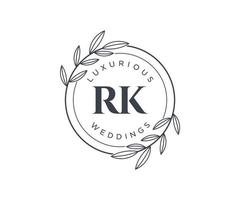 modelo de logotipos de monograma de casamento de carta inicial rk, modelos modernos minimalistas e florais desenhados à mão para cartões de convite, salve a data, identidade elegante. vetor