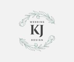 kj letras iniciais coleção de logotipos de monograma de casamento, modelos modernos minimalistas e florais desenhados à mão para cartões de convite, salve a data, identidade elegante para restaurante, boutique, café em vetor