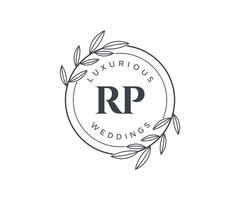 modelo de logotipos de monograma de casamento de carta de iniciais rp, modelos minimalistas e florais modernos desenhados à mão para cartões de convite, salve a data, identidade elegante. vetor