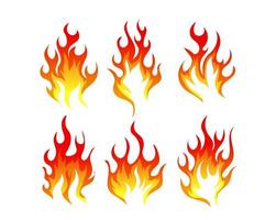 conjunto de chamas de fogo vermelho e laranja. coleção de elemento flamejante quente. idéia de energia e poder. ilustração vetorial isolada em estilo simples.