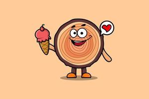 personagem de tronco de madeira de desenho animado bonito segura sorvete vetor