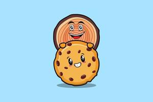 personagem de desenho animado bonito tronco de madeira escondido em biscoitos vetor