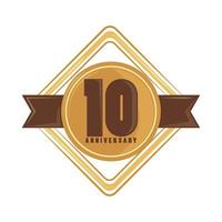 distintivo dourado premium de 10 anos vetor