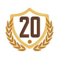 distintivo de emblema dourado de 20 anos vetor