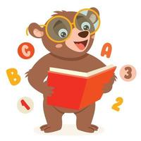 desenho animado de urso lendo livro vetor