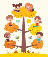 crianças dos desenhos animados brincando na árvore vetor