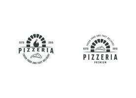 forno de tijolos de lenha com pá um vetor de design de logotipo de pizza