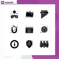 conjunto de 9 sinais de símbolos de ícones de interface do usuário modernos para data papel magnético dinheiro dólar editável elementos de design vetorial vetor