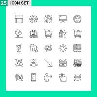 conjunto de linha de interface móvel de 25 pictogramas de tempo de conhecimento parede do computador pc elementos de design vetorial editável vetor