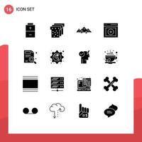 grupo de 16 glifos sólidos modernos definidos para relatório encontrar elementos de design de vetores editáveis de interface de usuário de paisagem