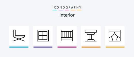 pacote de ícones da linha interior 5, incluindo casa. quarto. sentar. cama. sala. design de ícones criativos vetor