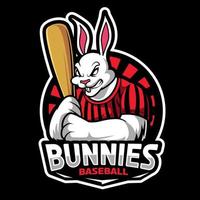 vetor de design de logotipo de mascote de coelho com estilo de conceito de ilustração moderna para distintivo. ilustração de beisebol de coelho