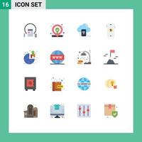 pacote de 16 sinais e símbolos modernos de cores planas para mídia impressa na web, como pacote editável conectado ao mercado wifi de compras global de elementos de design vetorial criativo vetor