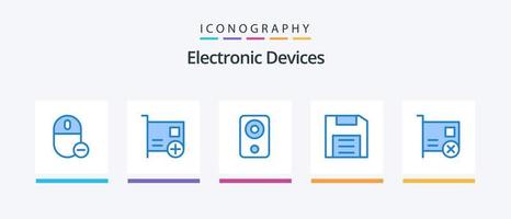 pacote de ícones de 5 dispositivos azuis, incluindo disco. computadores. dispositivos. alto falante. gadget. design de ícones criativos vetor