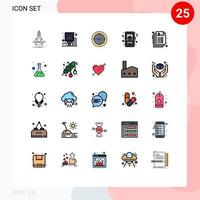 25 interface do usuário linha cheia pacote de cores planas de sinais e símbolos modernos de presente móvel bússola pós-natal elementos de design vetorial editáveis vetor