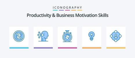 produtividade e habilidades de motivação de negócios pacote de ícones azul 5 incluindo inspirador. idéia. humano. brilho. prática. design de ícones criativos vetor