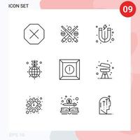 9 pacote de esboço de interface de usuário de sinais e símbolos modernos de elementos de design de vetores editáveis de caixa de ímã de produto de churrasco